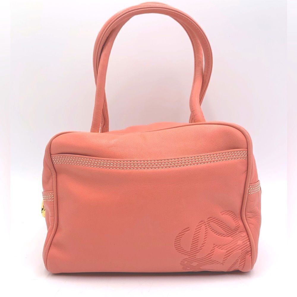 Authentic Loewe Super Soft Nappa Leather Mini Anagram Shoulder Bag in Coral Pink